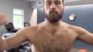 Hairy Mars Rousseau in his jockstrap strokes his massive cock and cums in front of th