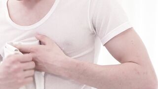 Master Tucker Barett teased the boy's hardon with his lips and the tip of his tongue