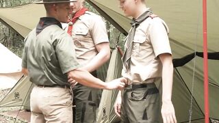The scoutmaster started to thrust Jack Bailey from behind while Jack sucked Cole's di