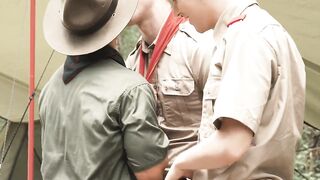 The scoutmaster started to thrust Jack Bailey from behind while Jack sucked Cole's di