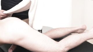 Big dick blond Cole Blue gets a deep throat blowjob after sports massage