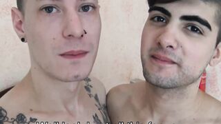 College dude Benja squeezed my balls and cock so I can cum on his pretty face