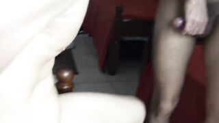 College dude Benja squeezed my balls and cock so I can cum on his pretty face