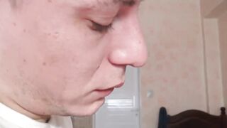College dude Benja squeezed my balls and cock so I can cum on his pretty face