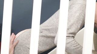 Mitch Cox barebacks Austin doggy style on the stairs before moving him to the ladder
