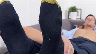 Tattooed Tony Eagle felt relief after getting his socks and feet worshiped by jock Da