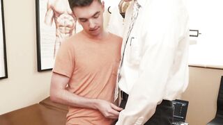 Dr Wolf got excited as Lucas Ryder releases a leak of pre-cum from his massive cock