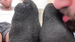 Lustful Ray H jerked off while getting feet worshiped by horny Thom