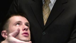 The slave boy's hole milks Matthew Figata's cock with his load after blow-jobbing tha