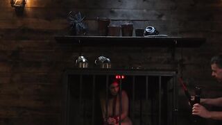 Slave dragged from cage and fucked