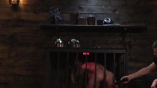 Slave dragged from cage and fucked