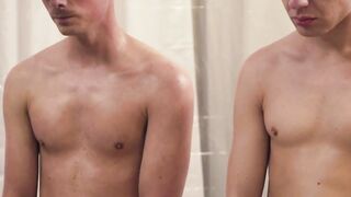 Two twinks with Austin Young spreads their ass cheeks for an intense rimjob