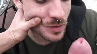 Mustached Marc savors my lean boner and big balls for extra cash