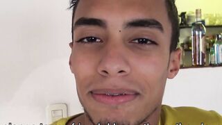 Venezuelan cutie Nicolas crowds his hungry mouth with two uncut cocks