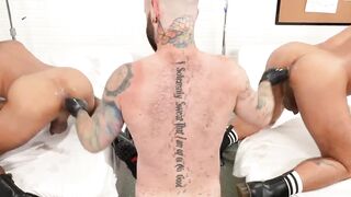 Hottie Dominic Pacifico and Apollo Fates fist fucked and stretched by jock Andrew Foe