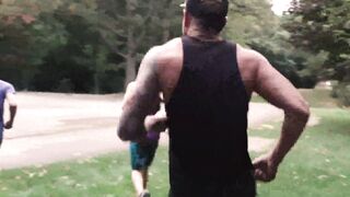 Trainer Dolf's raging boner with a black cock ring makes it way to Ian Levine's anus