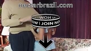 The naughty brunette seduces her sister's husband and sucks his huge dick!