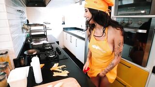 Hot lesbians in aprons and panties cooking just for you!