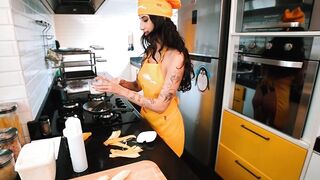Hot lesbians in aprons and panties cooking just for you!