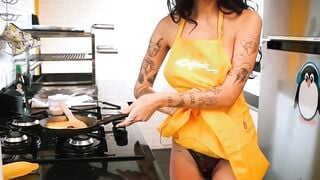 Hot lesbians in aprons and panties cooking just for you!
