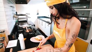 Hot lesbians in aprons and panties cooking just for you!