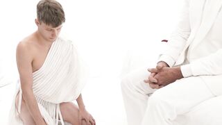 Master Snow got relieved to blast his semen deep into the boy's guts before pulling h