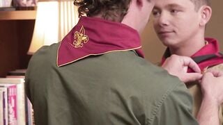 Greg Kckeon presses his penis into Landon's peachy butt cheek and slides it inside hi