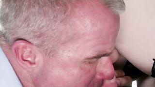 Boss worships feet to shemale intern