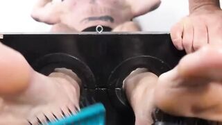 Bearded Rick S squirmed and screamed when his feet and neck got tickled by hairy guys