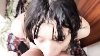 Horny Busty babe gives super hot blowjob to shemale cock