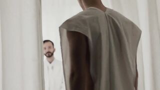 Master Adam Snow pulled the apprentice's garments down and rim jobs his ass on the de