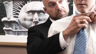 Master Adam Snow pulled the apprentice's garments down and rim jobs his ass on the de