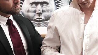Master Adam Snow pulled the apprentice's garments down and rim jobs his ass on the de