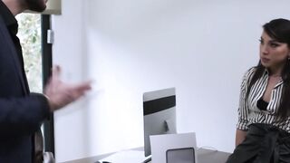 Petite shemale secretary gets barebacked by her bald boss