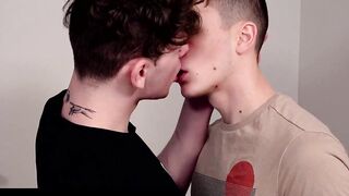 Ethan Tate pushed Tyler onto the bed and got his tongue lodged firmly into the boy's