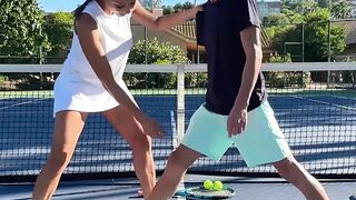 Cassie the tennis instructor having fun