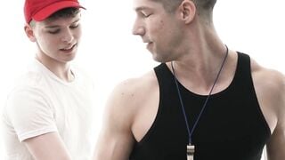 Sport coach mesmerized by Ethan Tate hot twink looks and big dick