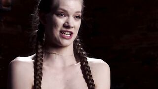 Slave Erin Everheart suspended on her side and vibed