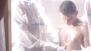 Young Austin Young got spit-roasted in a threesome by muscular Steele and Dietrich