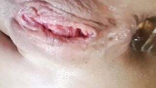 Close up Glass Toy to Butt with Intense Squirting!