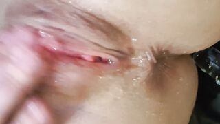 Close up Glass Toy to Butt with Intense Squirting!