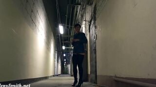All alone nude into some warehouse