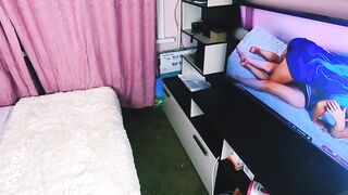 Russian school girl fingers vagina and booty and flows abundantly into anticipation of dick