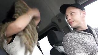 Tiny penis young dude gets a riding on the MatureVan