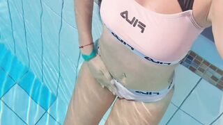 Outdoors play with twat into pool Beauty intense sluts