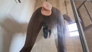 desi thot fucking her twat with a suction cup vibrator that's stuck against glass door
