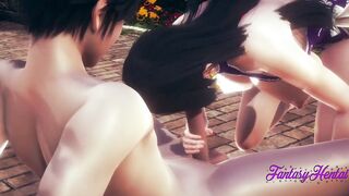 1 Piece Anime 3D - Boa Hancock rubbing boobies, boobjob and cowgirl inside the garden