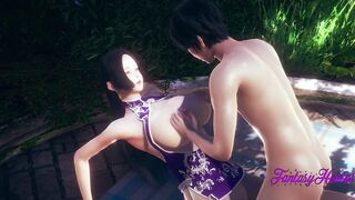 1 Piece Anime 3D - Boa Hancock rubbing boobies, boobjob and cowgirl inside the garden