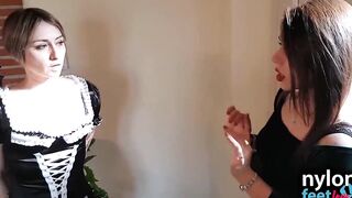 Dyke maid into white tights blows and licks Petra Foot