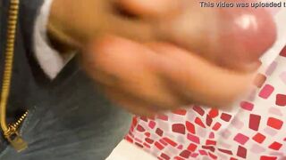 Solo male masturbating into shower